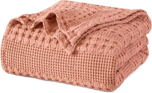 PHF 100% Cotton Waffle Weave Blanket King Size, Soft Lightweight Breathable Cozy Summer Blankets for Bed, Luxury Aesthetic Woven Bedding for Home Decor, 108"x90", Canyon Clay