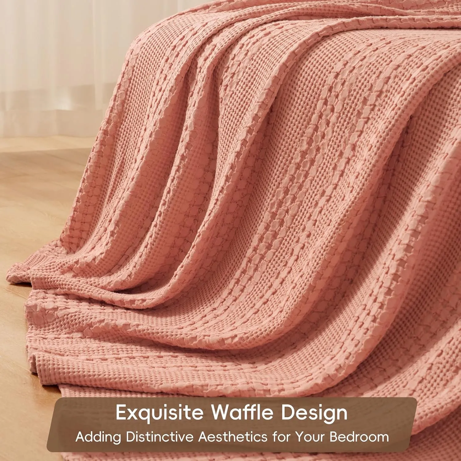 PHF 100% Cotton Waffle Weave Blanket Queen Size, Soft Lightweight Breathable Cozy Summer Blankets for Bed, Luxury Aesthetic Woven Bedding for Home Decor, 90"x90", Canyon Clay