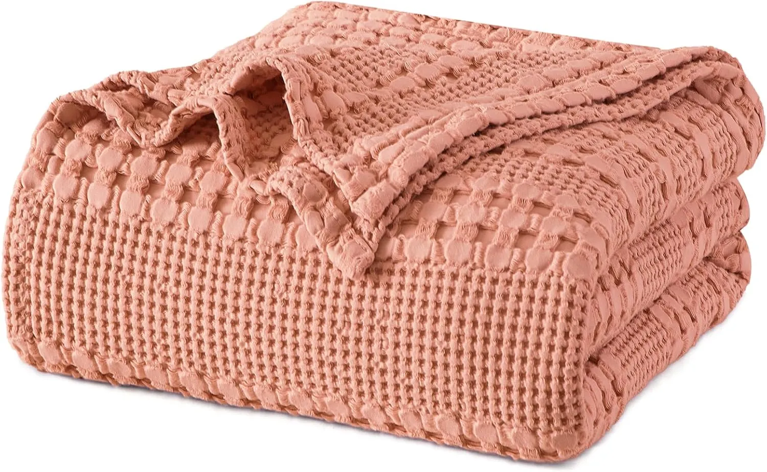 PHF 100% Cotton Waffle Weave Blanket Queen Size, Soft Lightweight Breathable Cozy Summer Blankets for Bed, Luxury Aesthetic Woven Bedding for Home Decor, 90"x90", Canyon Clay
