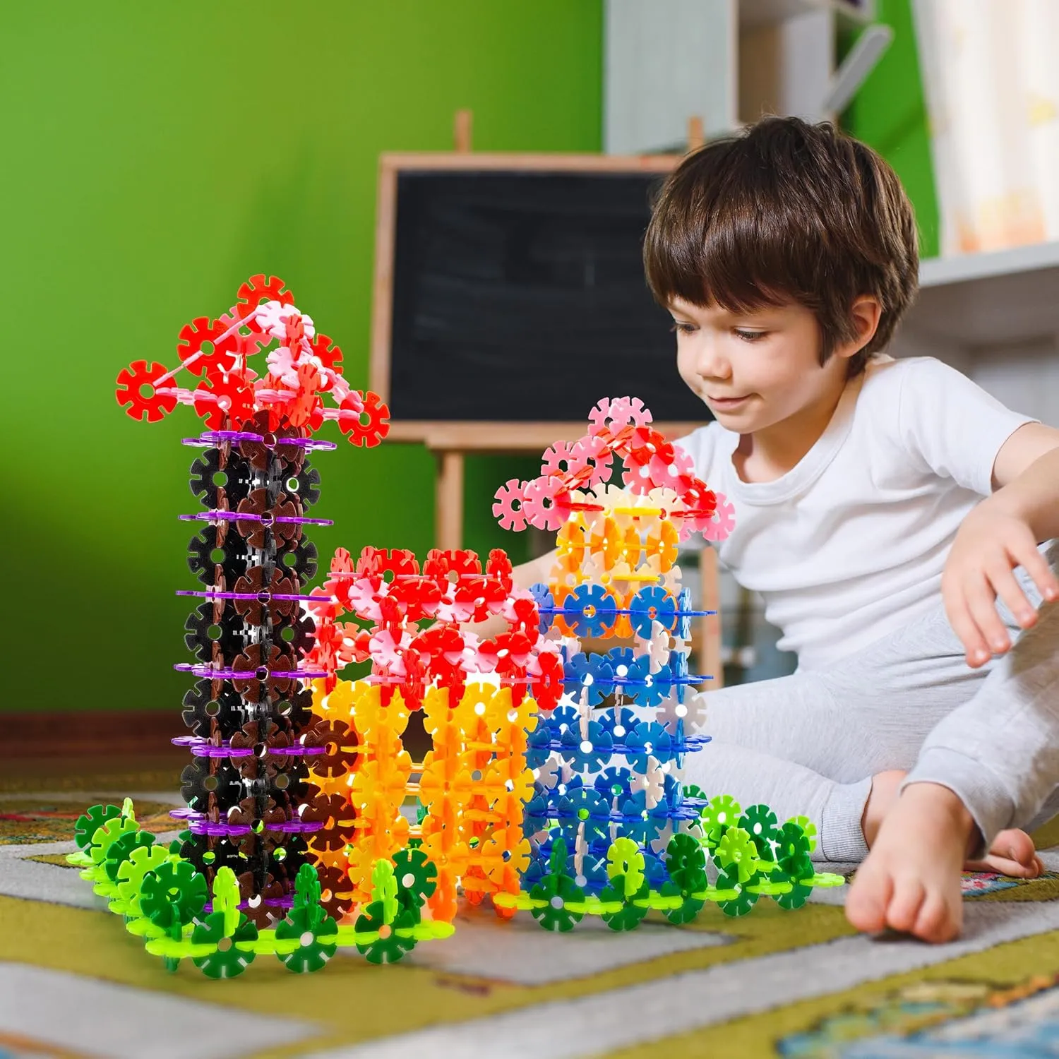 PicassoTiles Construction Building Chips Block 300 Piece Set Interlocking Plastic Disc STEM Learning Toy Creative Education Child Brain Development Play for Toddler Kids Boys Girls Ages 3 & Up PTF300