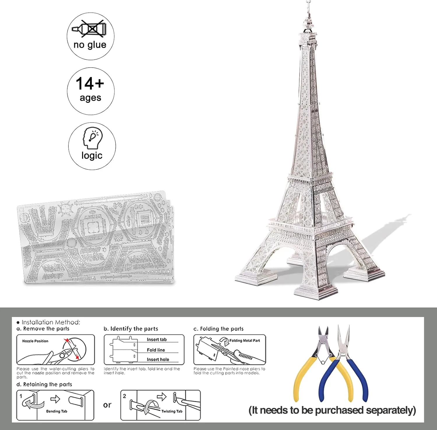 Piececool 3D Metal Model Puzzles for Adults, Upgraded Eiffel Tower Architecture 3D Metal Models Building Kits, Creative Home Decor DIY Crafts for Famliy Time