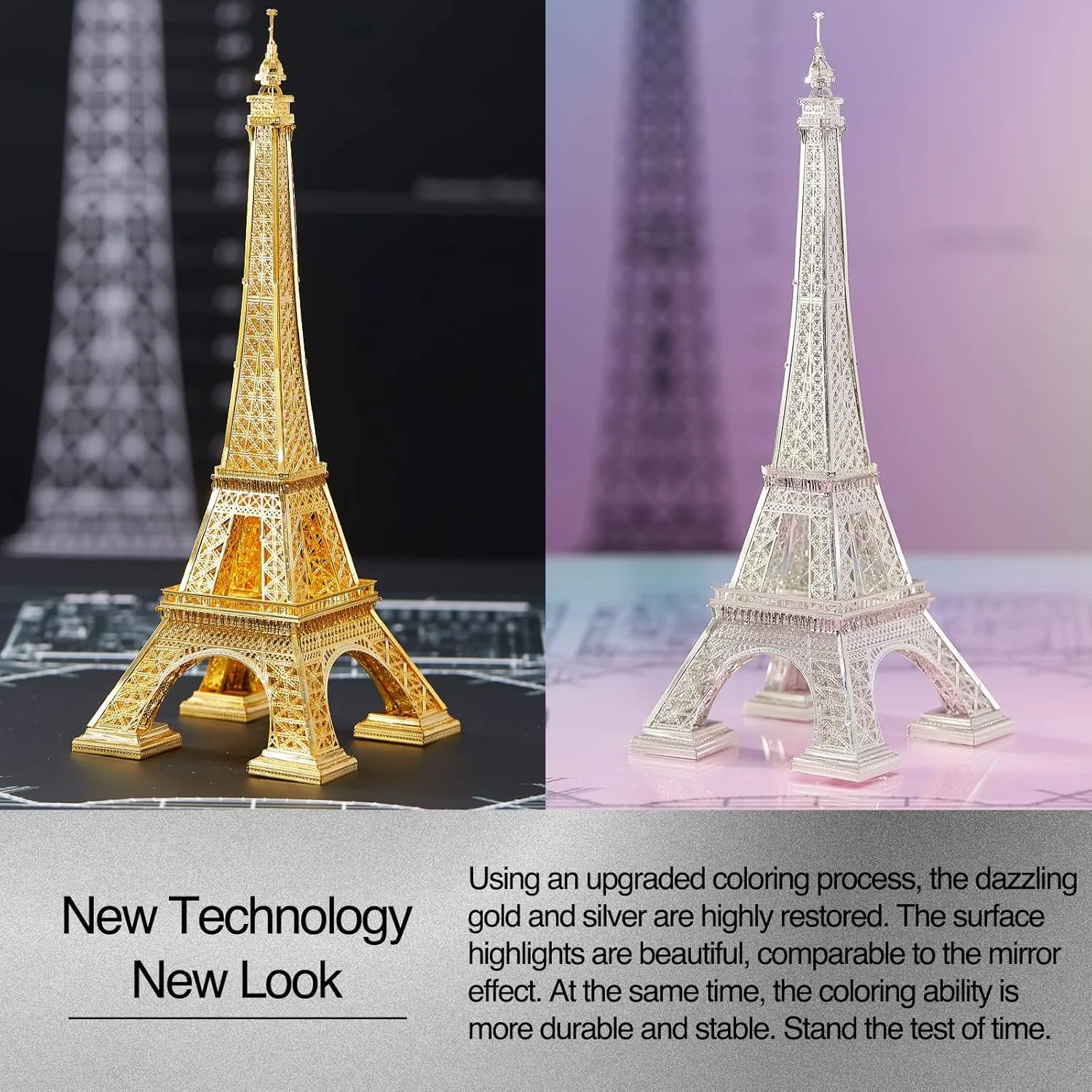 Piececool 3D Metal Model Puzzles for Adults, Upgraded Eiffel Tower Architecture 3D Metal Models Building Kits, Creative Home Decor DIY Crafts for Famliy Time