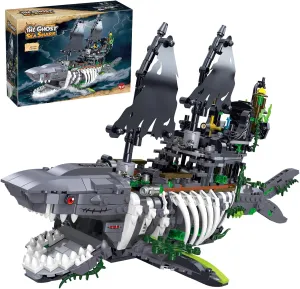Pirate Ship Shark Building Blocks 1151 pcs, Ghost Seashark Boat Model with Light, Fishing Boat Shark-Shape Cruise Ship Construction Kit Toys Birthday Gifts Decor for Adults Boys 8 , 1151 PCS