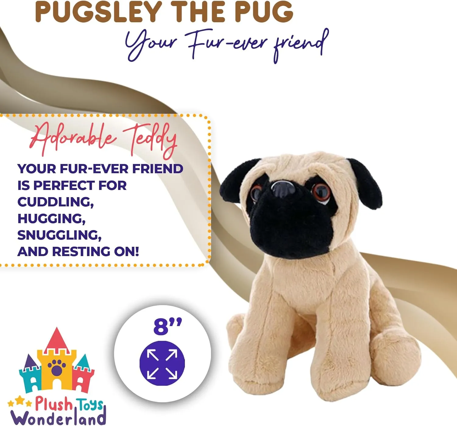 Plush Toys Wanderland Pugsley The 8 inch Pug Stuffed Animal Soft Dog Toy Kawaii Cute Puppy Plushie for Kids Toddlers Girls Boys Birthday Cuddly Pet Doll Realistic Wrinkled Face Pug