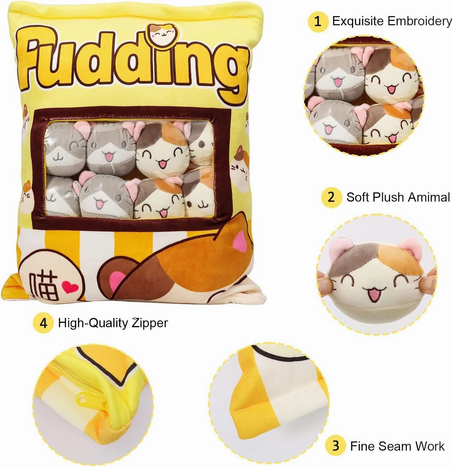 Plush Pillow Throw Pillow,Removable Fluffy Animal Dolls,Soft Animals Doll Toy,Gifts Plush Cotton Stuffed Animals Pillow for Girls Kids,Sofa Chair Decorative Pillow,8 Cute Cat,Yellow Cat Pudding