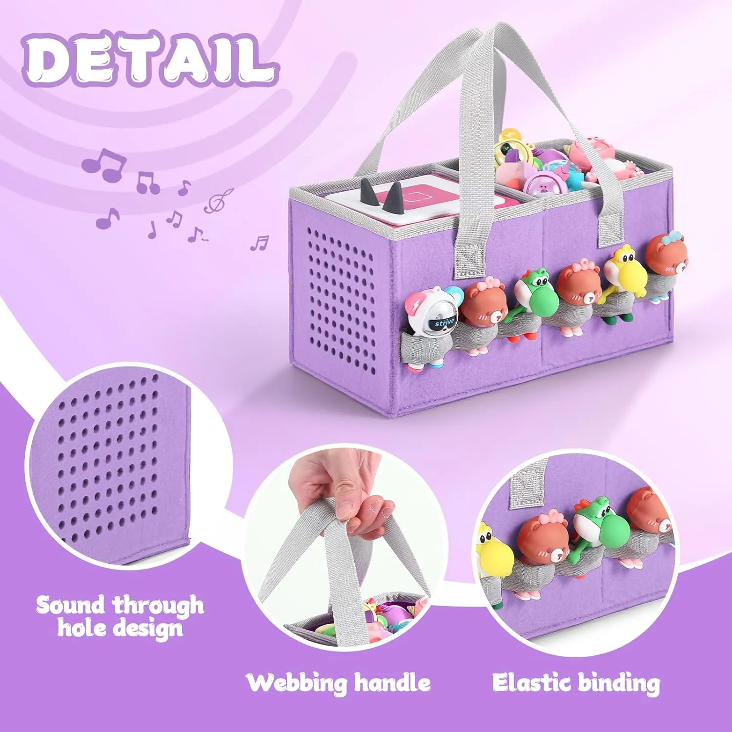 Portable Carrying Case Compatible with Toniebox Starter Set and Tonies Figurines,Travel Felt Cloth Musical Toy Folding Bag for Toniebox Accessories (Light Purple)