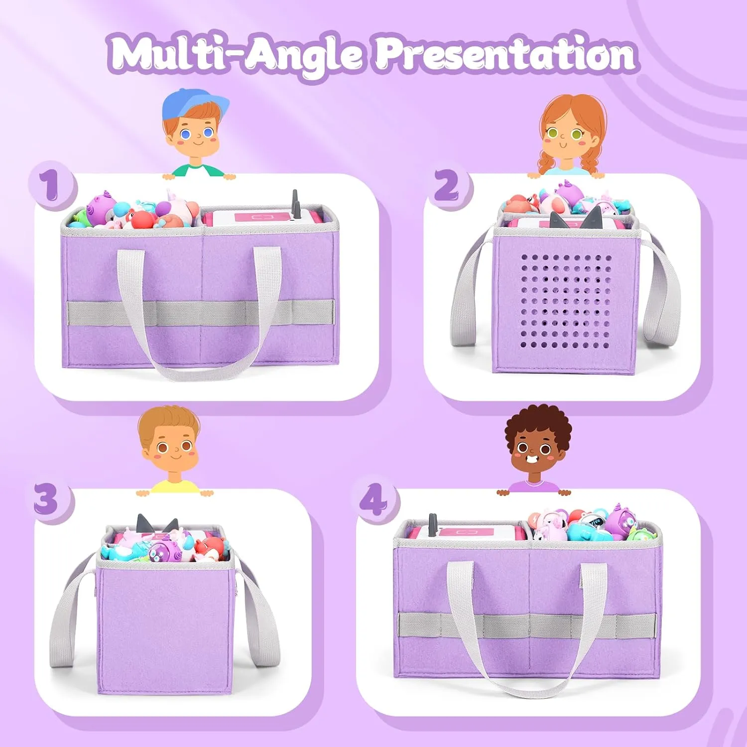 Portable Carrying Case Compatible with Toniebox Starter Set and Tonies Figurines,Travel Felt Cloth Musical Toy Folding Bag for Toniebox Accessories (Light Purple)