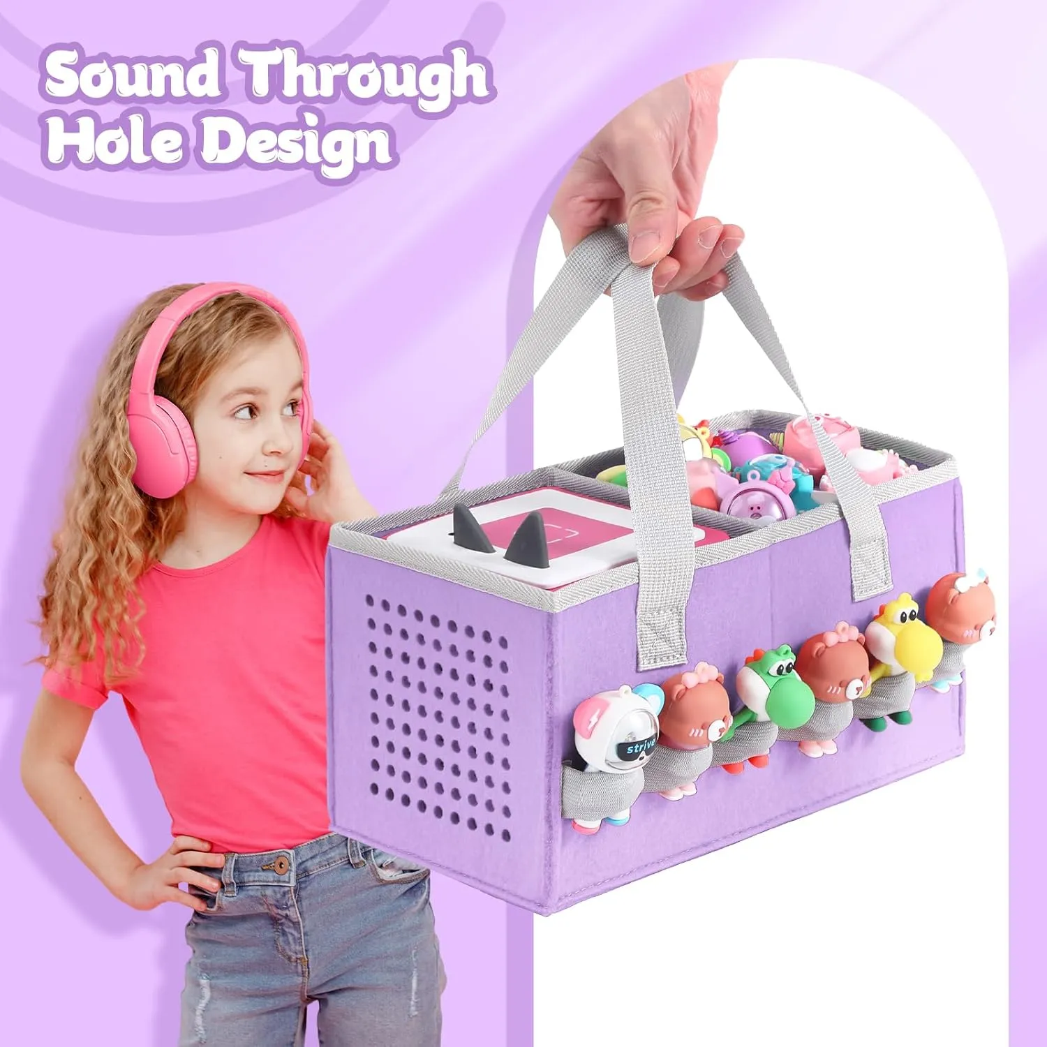 Portable Carrying Case Compatible with Toniebox Starter Set and Tonies Figurines,Travel Felt Cloth Musical Toy Folding Bag for Toniebox Accessories (Light Purple)