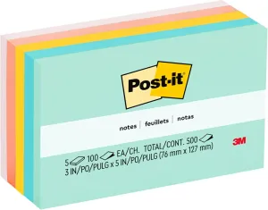 Post-it Notes, 3x5 in, 5 Pads, America's #1 Favorite Sticky Notes, Marseille Collection, Pastel Colors (Pink, Mint, Yellow), Recyclable (655-AST)