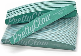 PrettyClaw | 25pc Professional Nail File 100/100 Grit Green Half Moon Acrylic Nail Files Plastic Center Double Sided Emery Board for Nails Washable 7 inch Nail File