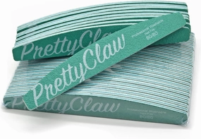 PrettyClaw | 25pc Professional Nail File 80/80 Grit Premium Green Half Moon Acrylic Nail Files Plastic Center Double Sided Zebra Emery Board for Nails Washable 7 inch Nail File