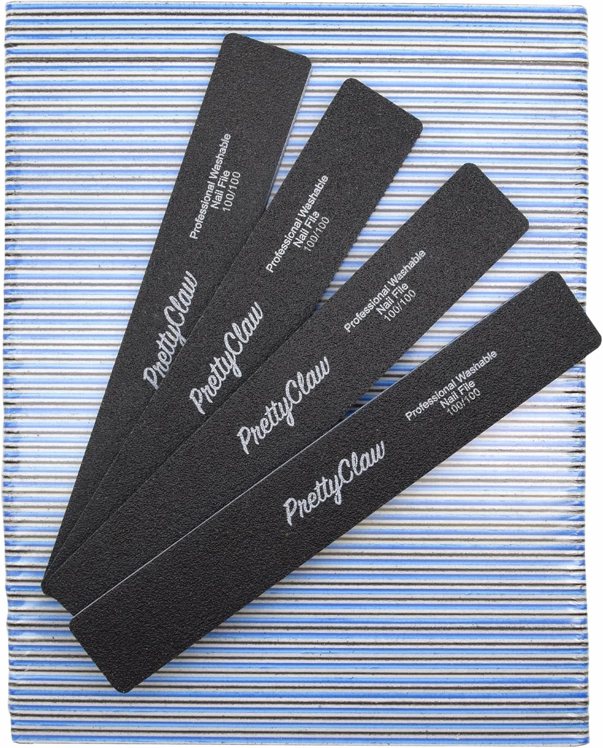 PrettyClaw | 50pc Professional Nail File 100/100 Grit Black Rectangle Acrylic Nail Files Plastic Center Double Sided Emery Board for Nails Washable 7 inch Nail File