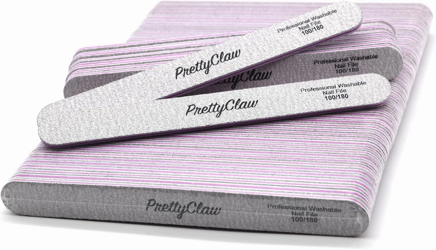 PrettyClaw | 50pc Professional Nail File 100/180 Grit Zebra Acrylic Nail Files Plastic Center Double Sided Zebra Emery Board for Nails Washable 7 inch Nail File