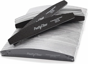 PrettyClaw | 50pc Professional Nail File 180/240 Grit Black Half Moon Acrylic Nail Files Plastic Center Double Sided Emery Board for Nails Washable 7 inch Nail File