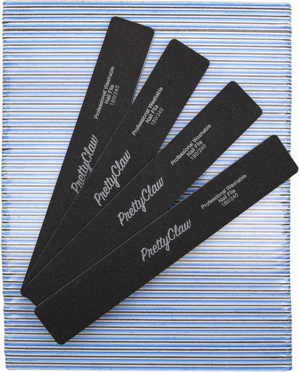 PrettyClaw | 50pc Professional Nail File 180/240 Grit Black Rectangle Acrylic Nail Files Plastic Center Double Sided Emery Board for Nails Washable 7 inch Nail File