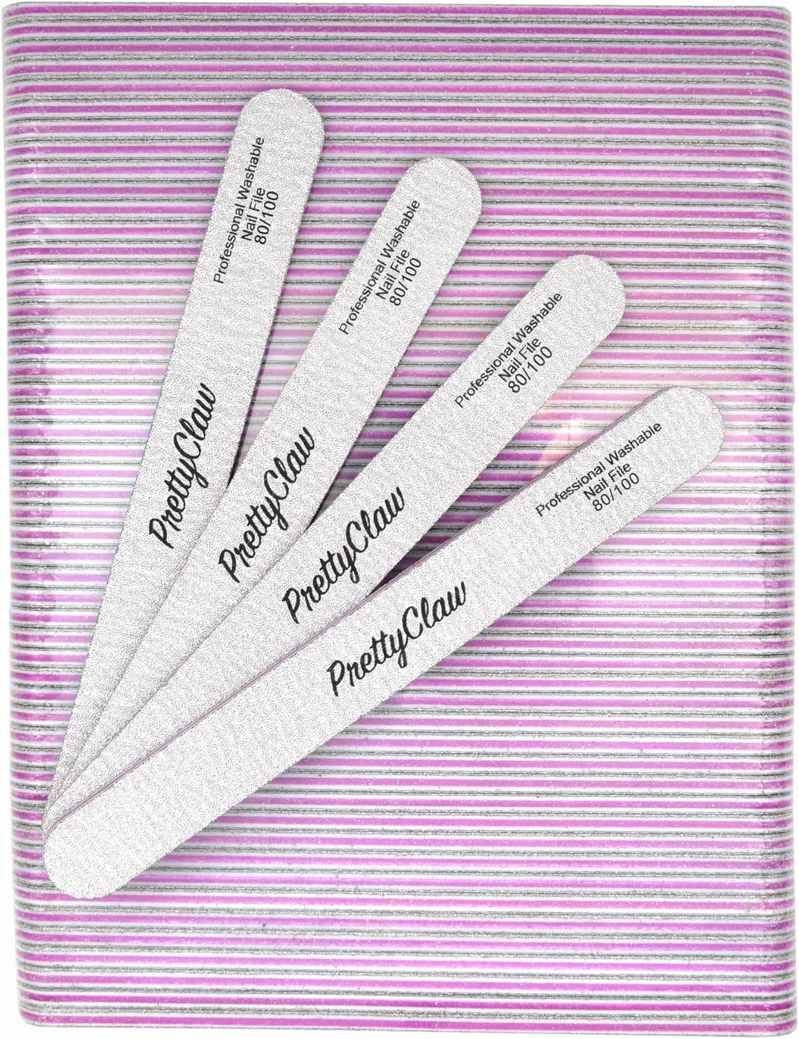 PrettyClaw | 50pc Professional Nail File 80/100 Grit Zebra Acrylic Nail Files Plastic Center Double Sided Zebra Emery Board for Nails Washable 7 inch Nail File