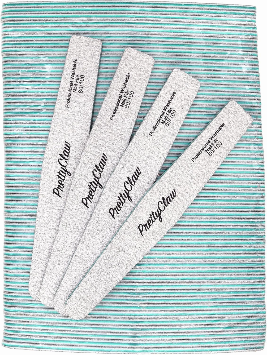 PrettyClaw | 50pc Professional Nail File 80/100 Grit Zebra Diamond Acrylic Nail Files Plastic Center Double Sided Zebra Emery Board for Nails Washable 7 inch Nail File