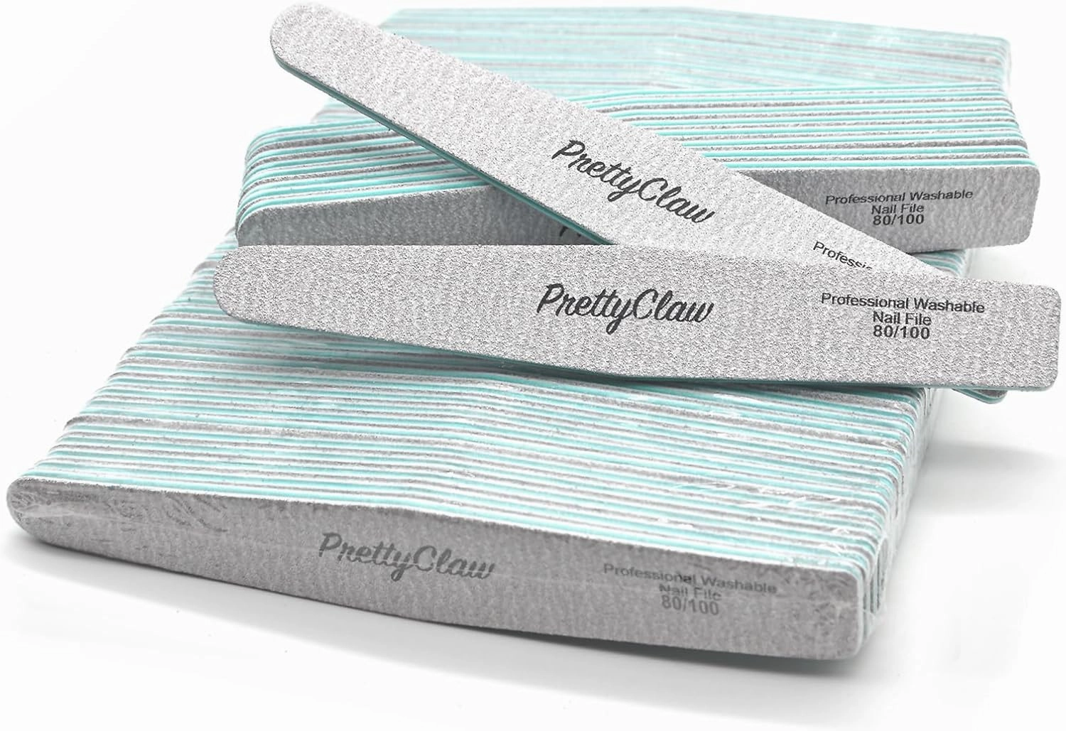 PrettyClaw | 50pc Professional Nail File 80/100 Grit Zebra Diamond Acrylic Nail Files Plastic Center Double Sided Zebra Emery Board for Nails Washable 7 inch Nail File