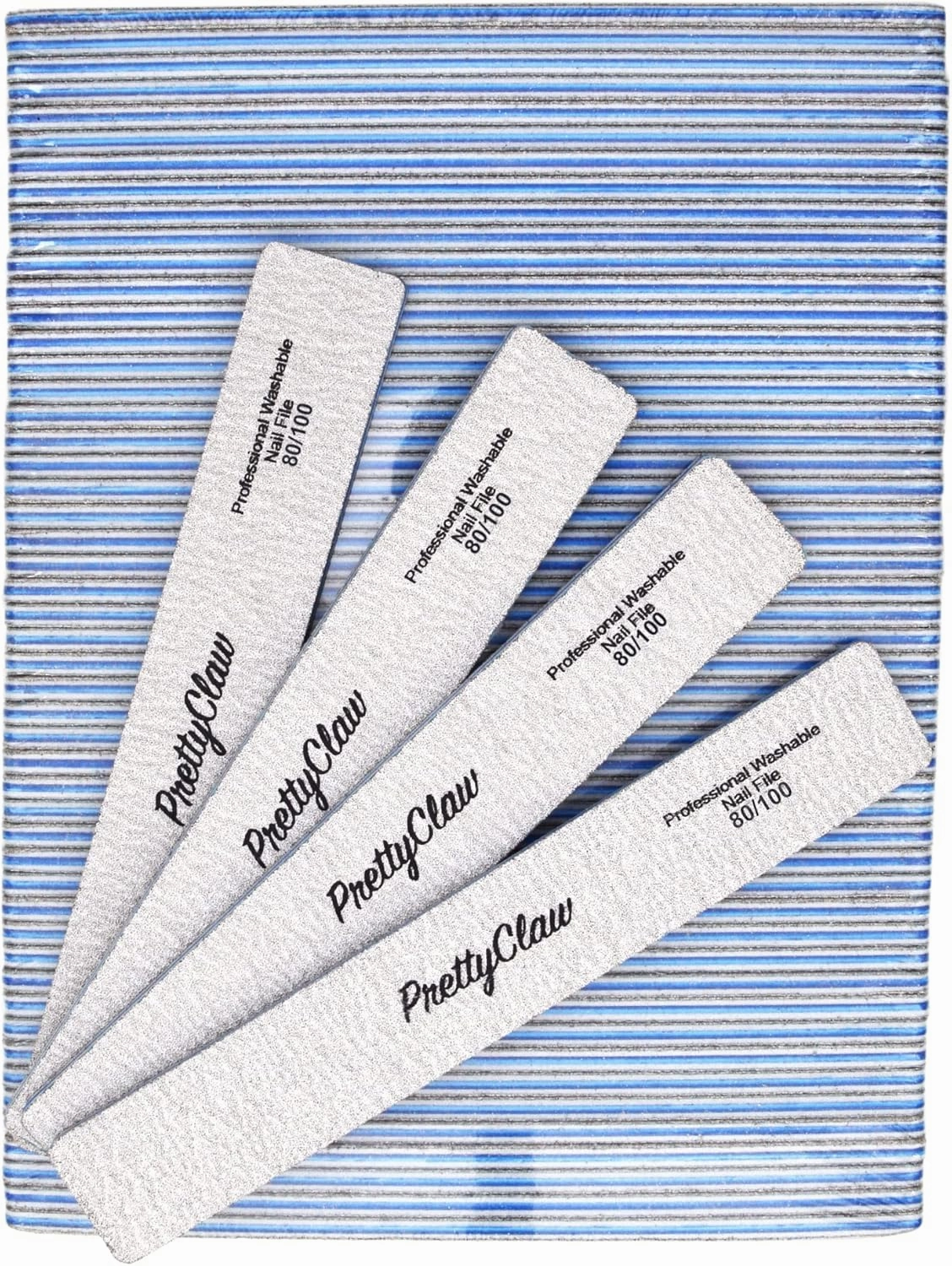 PrettyClaw | 50pc Professional Nail File 80/100 Grit Zebra Rectangle Acrylic Nail Files Plastic Center Double Sided Zebra Emery Board for Nails Washable 7 inch Nail File