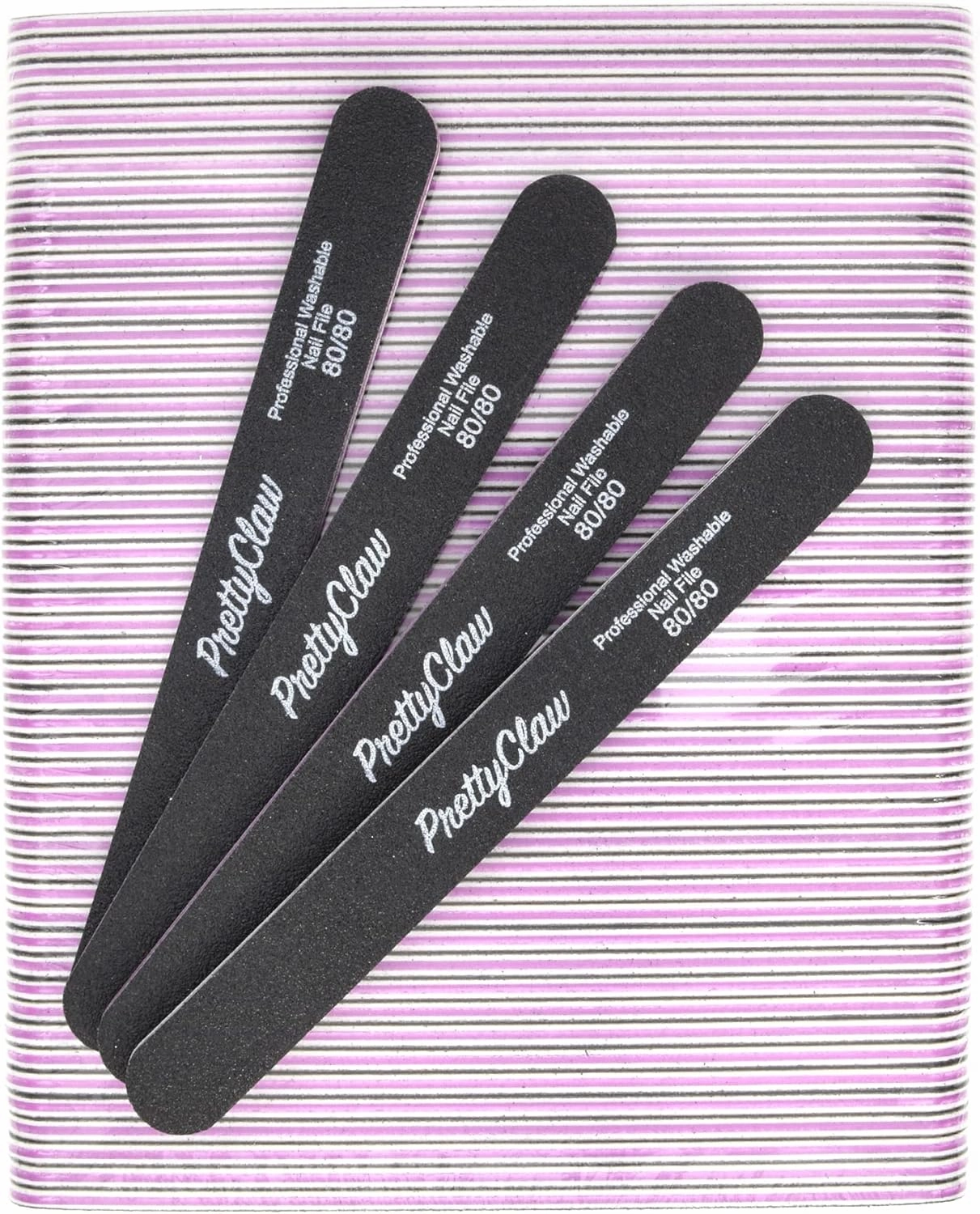 PrettyClaw | 50pc Professional Nail File 80/80 Grit Black Straight Acrylic Nail Files Plastic Center Double Sided Emery Board for Nails Washable 7 inch Nail File