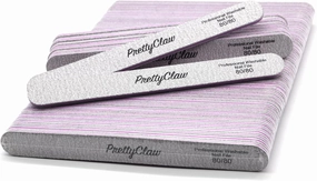 PrettyClaw | 50pc Professional Nail File 80/80 Grit Zebra Acrylic Nail Files Plastic Center Double Sided Zebra Emery Board for Nails Washable 7 inch Nail File