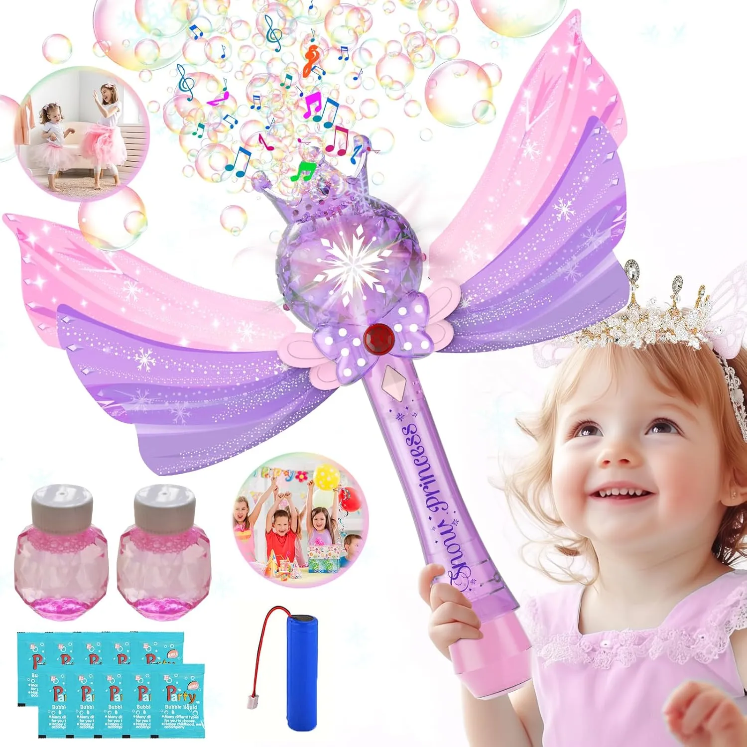 Princess Magic Bubble Wand,Rechargeable Bubble Blower for Kids,Music & Light Up Bubble Machine & Bubble Maker,Outdoor Easter Party Birthday Bubble Toy for Toddlers,Gift for Girls 3 4 5 6 7 8 Year Old