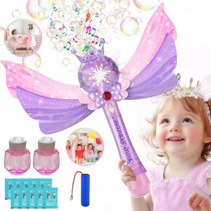 Princess Magic Bubble Wand,Rechargeable Bubble Blower for Kids,Music & Light Up Bubble Machine & Bubble Maker,Outdoor Easter Party Birthday Bubble Toy for Toddlers,Gift for Girls 3 4 5 6 7 8 Year Old