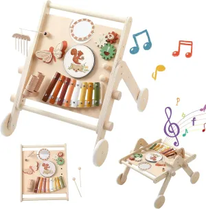 Promise Babe Wooden Push Walker Walking Toys Learning to Walk,Toddler Musical Instruments Set for Kids 1-3, Montessori Drum Preschool Educational Musical Toys Gifts for 1 Years Girls Boys