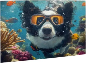 Puppy Coral Adventure Puzzles For Adults 500 Pieces,Playful Dog In Diving Gear Among Fish & Colorful Reefs,Vibrant And Unique Design,Suitable For Family Recreation,Gift For Animal Lovers