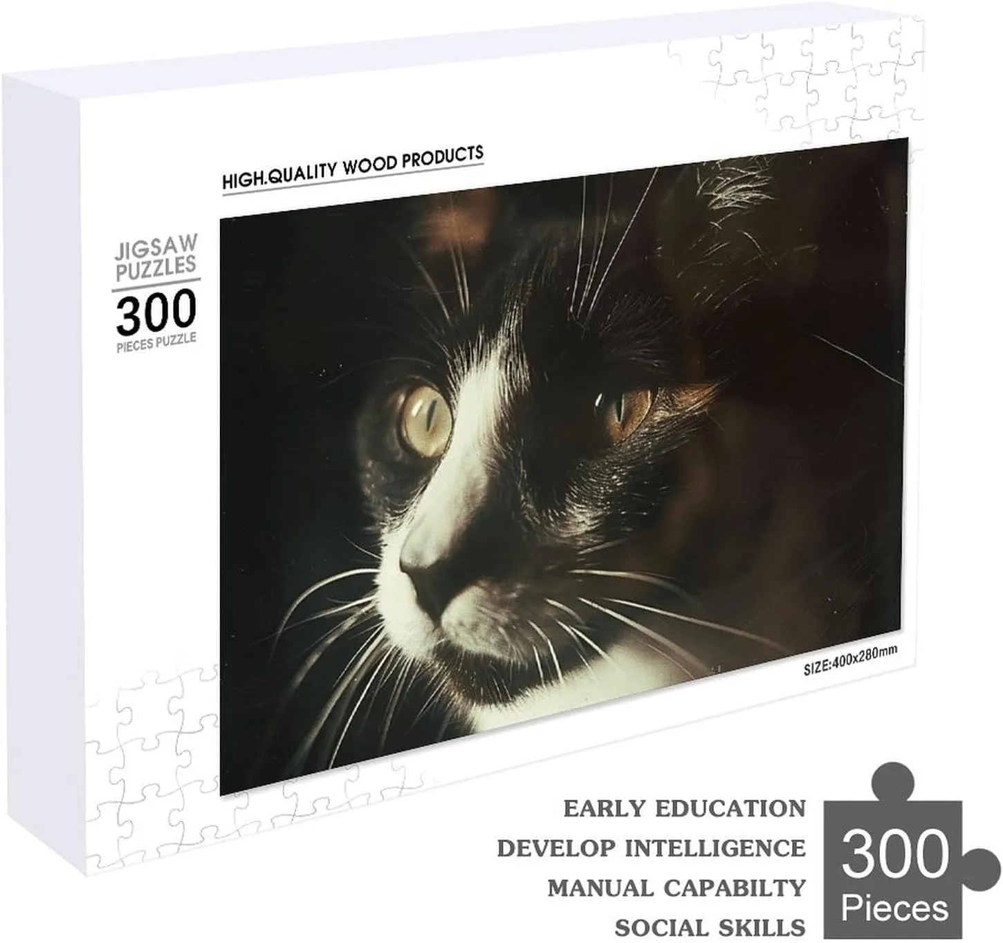 Puzzles 300 Pice Personalized Jigsaw Puzzles Cat with White Eyes Photos Puzzle for Family Picture Puzzle for Adults Wedding Birthday