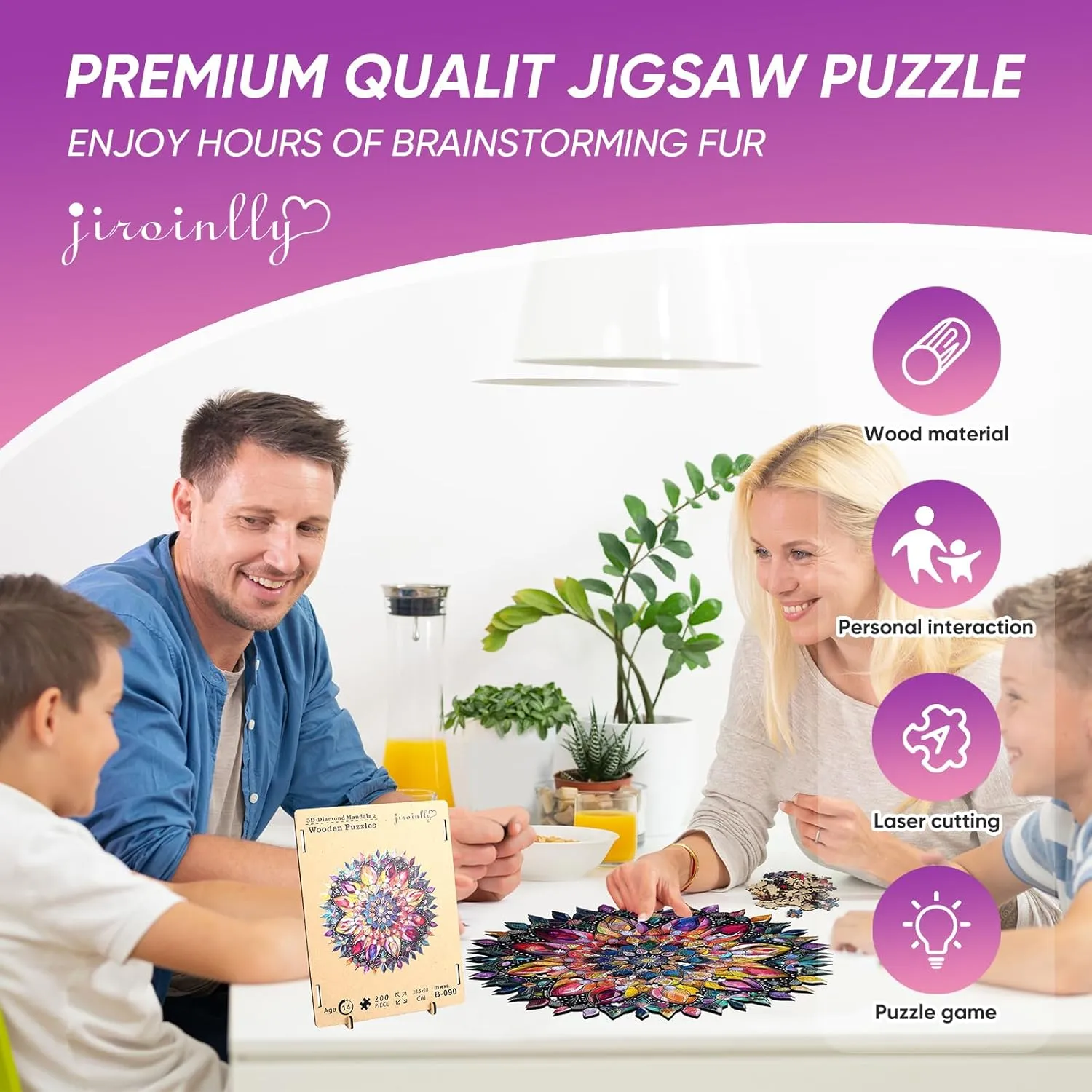 Puzzles for Adults Diamond Mandala Wooden Puzzles, 200 Pieces Unique Shaped Liberty Jigsaw Puzzles, Creative Toys for Adults and Kids, Fun Challenge Family Game 11.2'' x 11.2''
