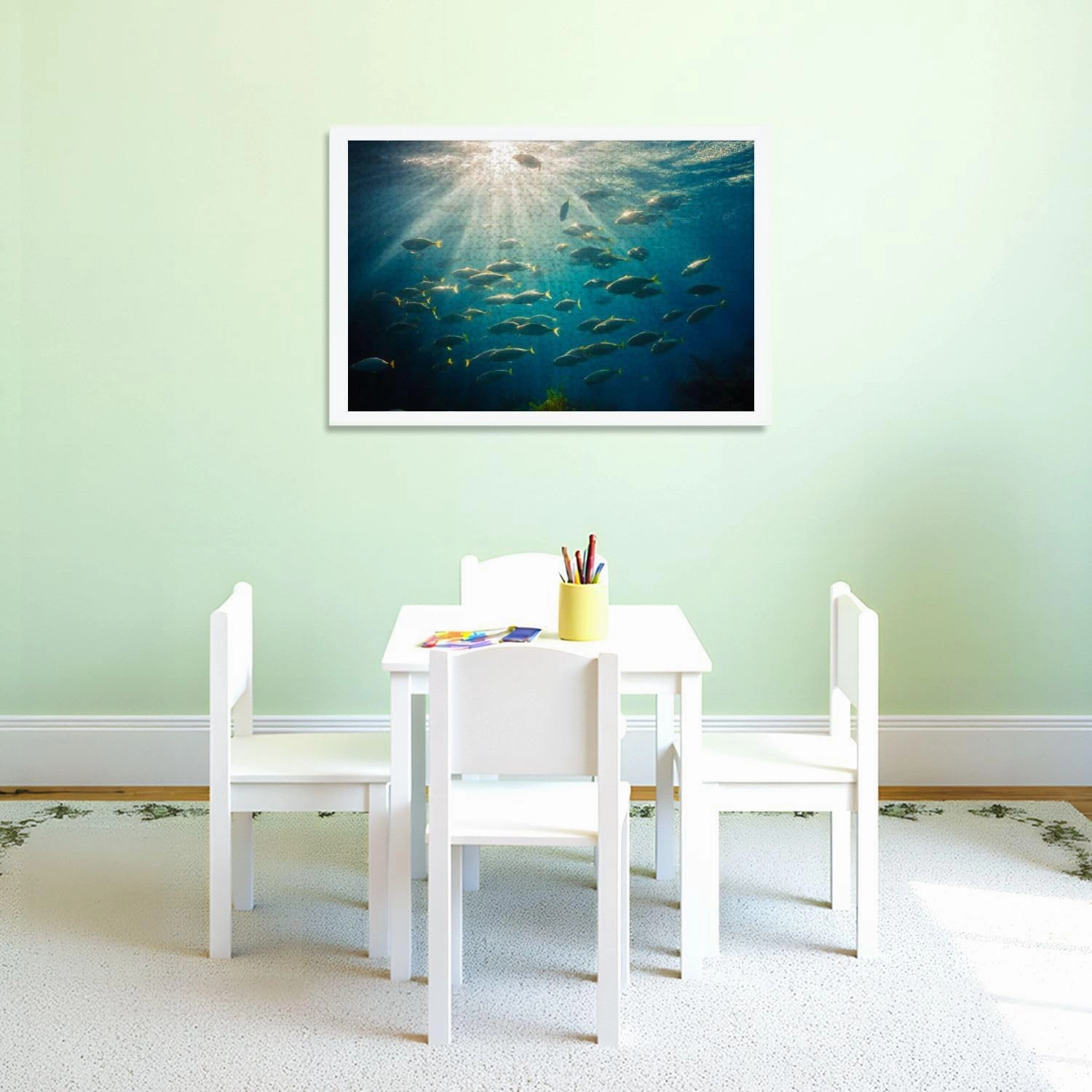 Puzzles for Adults 1000 Pieces Underwater Sunlight Fish Natural Scene Wooden Jigsaw Puzzles Challenging Fun Educational Family Games Kid Toys Art Work Gift Home Decor