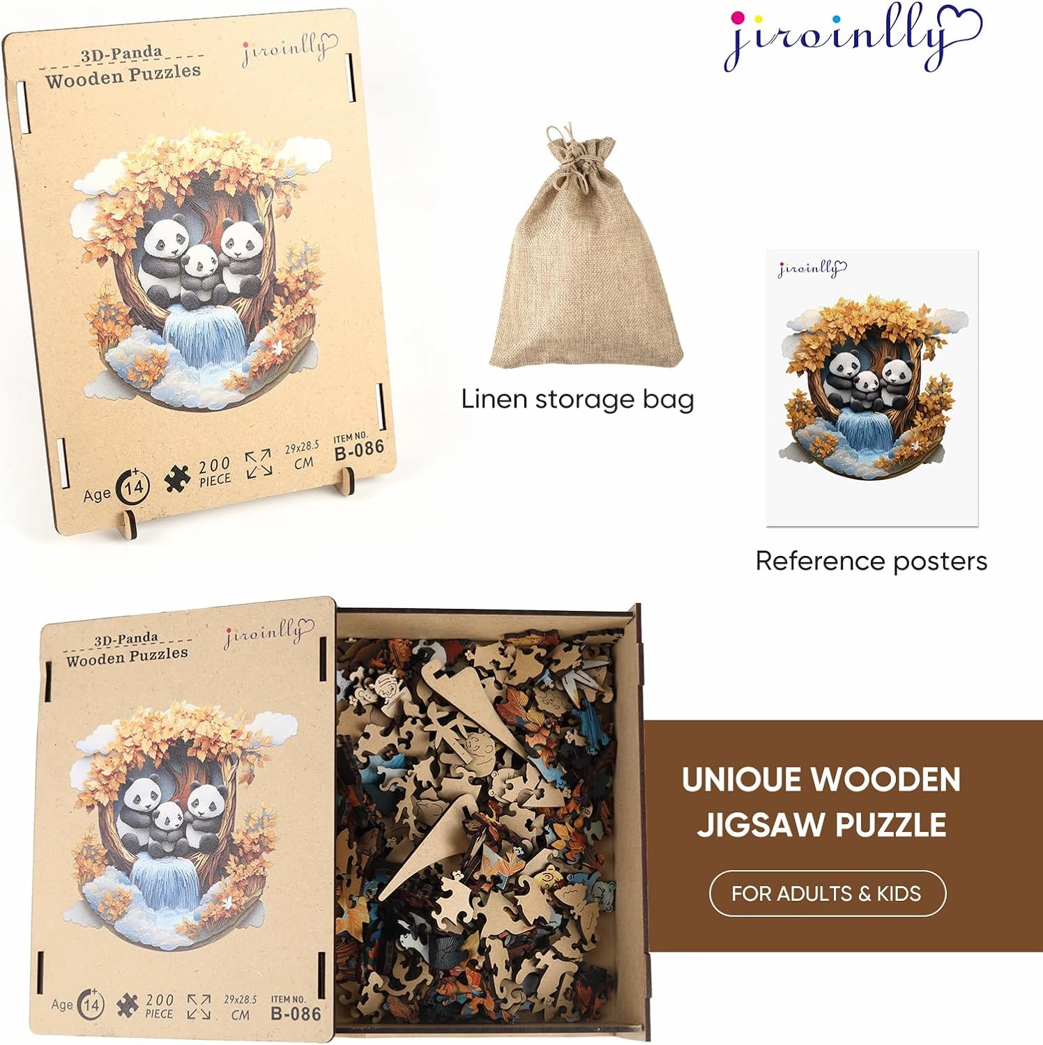 Puzzles for Adults 3D Vision Panda Wooden Puzzles, 200 Pieces Unique Shaped Liberty Jigsaw Puzzles, Creative Toys for Adults and Kids, Fun Challenge Family Game 11.2'' x 11.2''