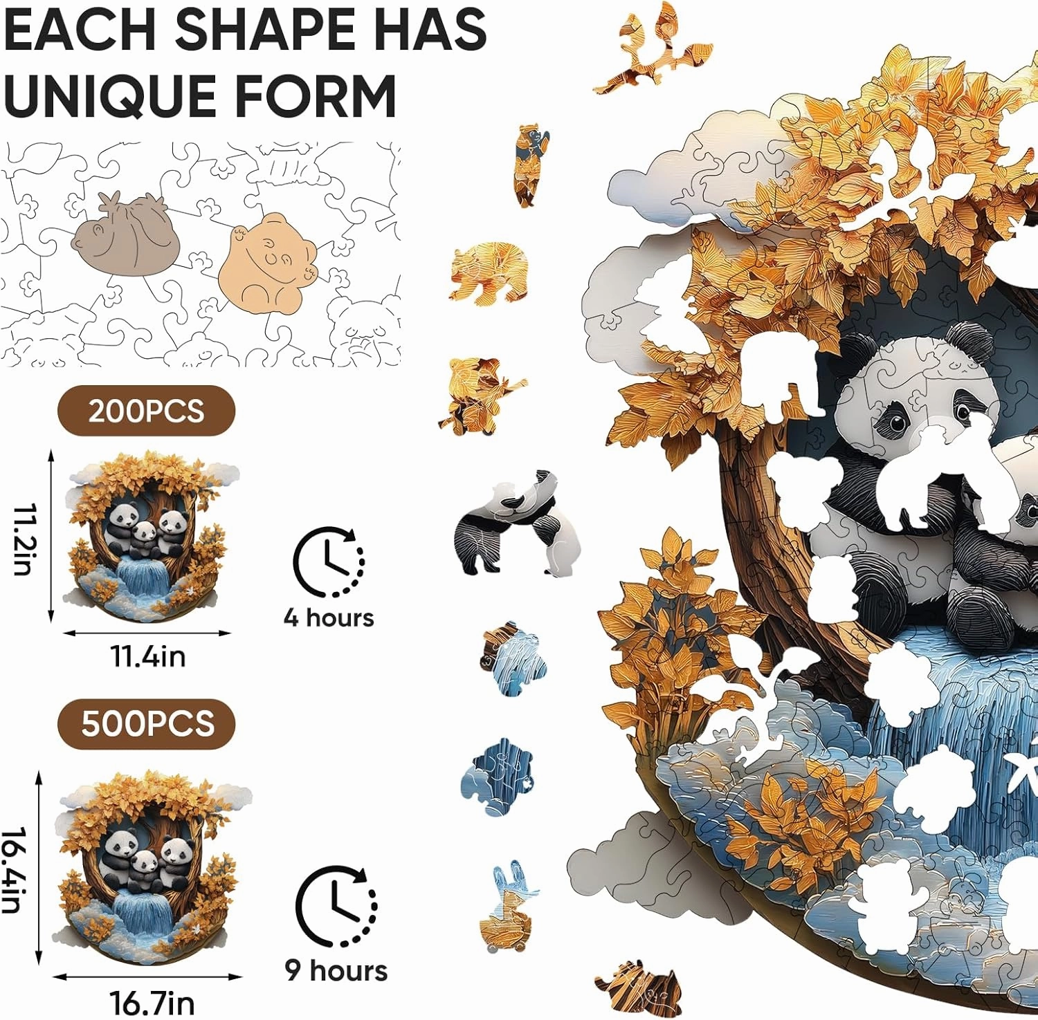 Puzzles for Adults 3D Vision Panda Wooden Puzzles, 200 Pieces Unique Shaped Liberty Jigsaw Puzzles, Creative Toys for Adults and Kids, Fun Challenge Family Game 11.2'' x 11.2''