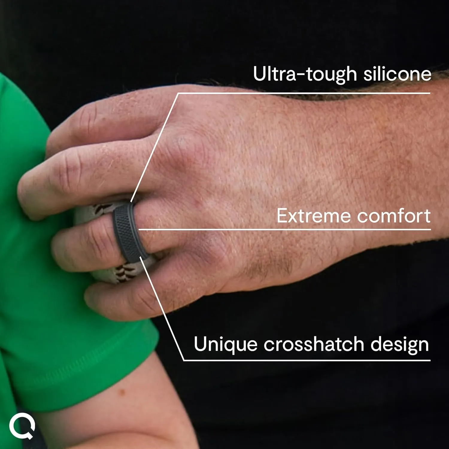 QALO Silicone Ring for Men - Mens Crosshatch Design with Breathable & Durable Silicone with Q2X - Comfort Fit Mens Silicone Wedding Bands - Rubber Engagement Rings for Him