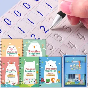 QMUBOT Magic Practice Copybook for Kids, Handwriting Practice Workbook, Reusable Writing Practice Book for Preschool Kids Age 3-8, ​Calligraphy 7.9in×5.5in (5 Books with Pens)