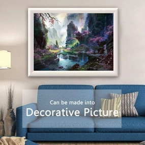 Queenie® 1000 Piece Nostalgic Antiquity Mountains Waterfall Water Flow Creek Stream Bridge Landscape Abstract Oil Painting Photo Challenge Brain Game Kids Adults Toys Wooden Jigsaw Puzzles