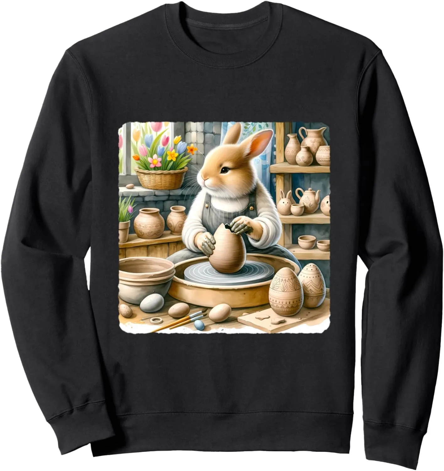 Rabbit Sculpts Easter Orb Pottery. Studio Clay-Stained Craft Sweatshirt