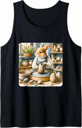 Rabbit Sculpts Easter Orb Pottery. Studio Clay-Stained Craft Tank Top