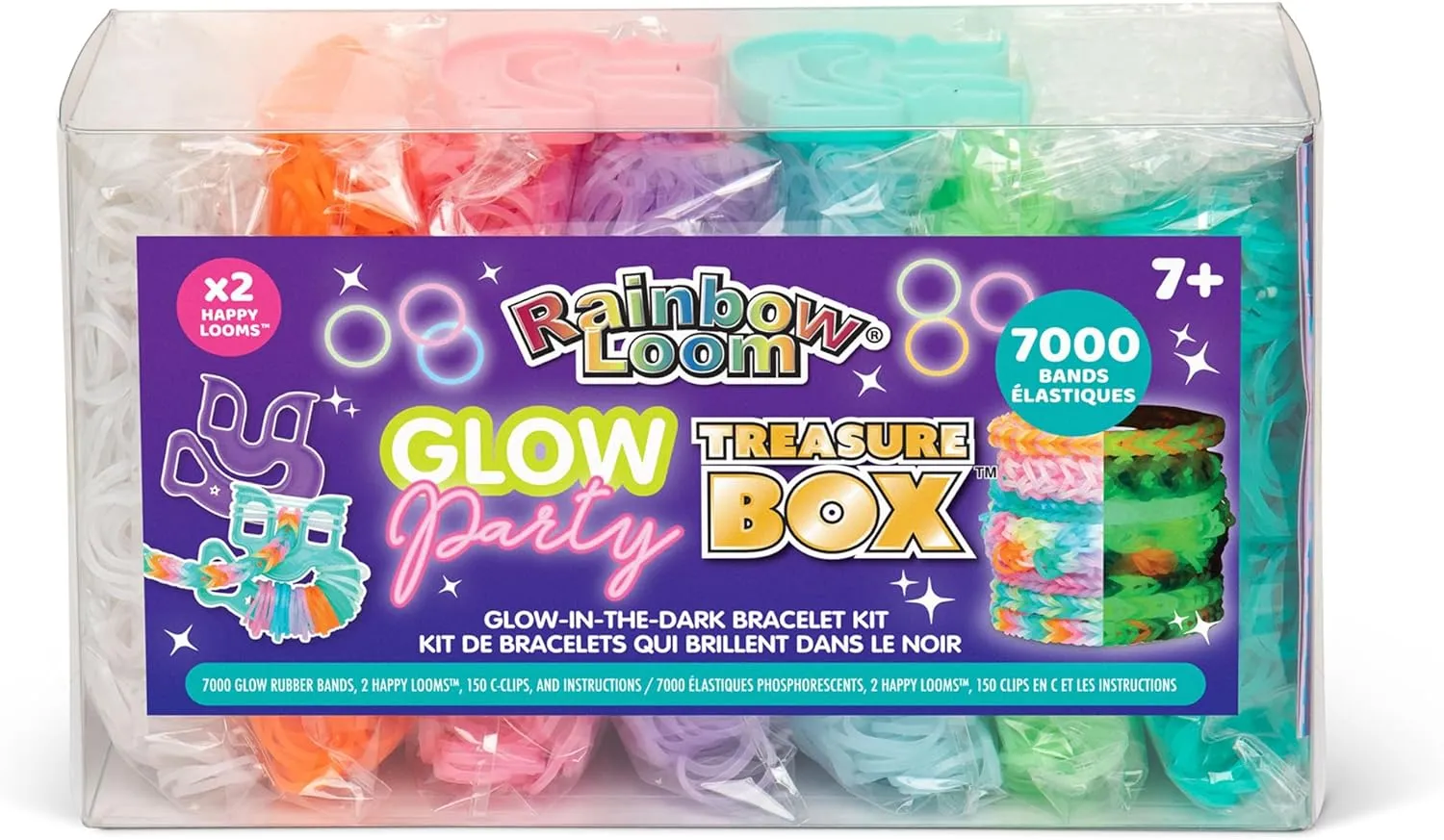 Rainbow Loom: Treasure Box - Glow-in-The-Dark Edition - DIY Bands Jewelry Kit, 7000 Glow Rubber Bands, 2 Happy Looms, Crafting Activity, Kids Ages 7 