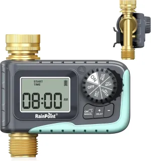 RAINPOINT Sprinkler Timer, 100% Metal Water Pipe Water Timer for Garden Hose, Programmable Hose Timer with Manual Watering/Rain Delay, Automatic Drip Irrigation System for Lawn, 1 Outlet