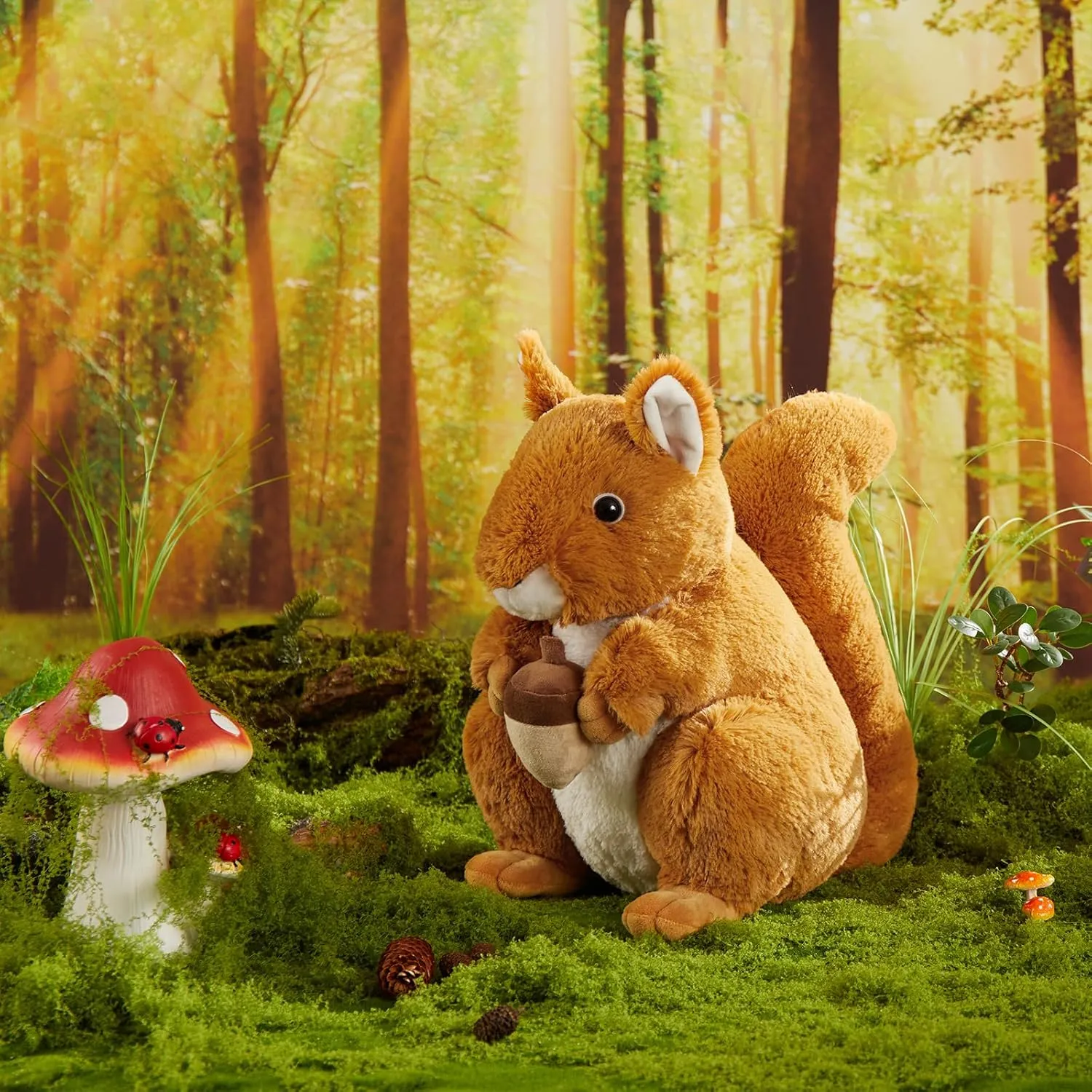 Realistic Squrrile Stuffed Animal, Cute Squirrel Plush Toy Holding Mini Acorn, Small Stuffed Squrrile Plushie Gift for Girls Boys Kids Forest Animal Lover on Christmas Baby Shower, 13"