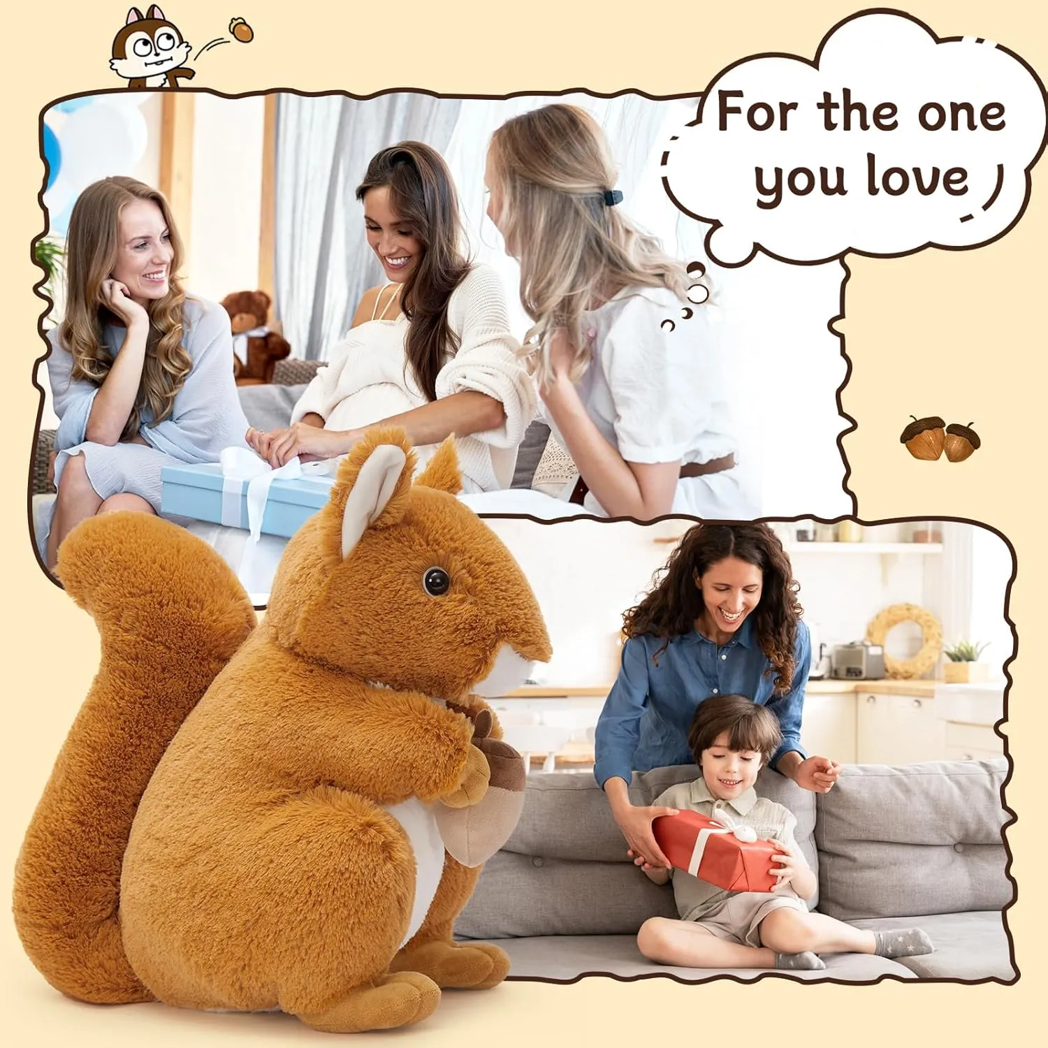 Realistic Squrrile Stuffed Animal, Cute Squirrel Plush Toy Holding Mini Acorn, Small Stuffed Squrrile Plushie Gift for Girls Boys Kids Forest Animal Lover on Christmas Baby Shower, 13"