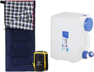REDCAMP Outdoor Cotton Flannel Sleeping Bag (Navy Blue with 2lbs Filling) 4 Gallon Portable Water Container with Spigot for Camping Hiking Climbing Backpacking