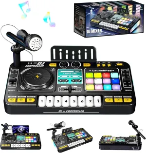 RedCrab Kids DJ Mixer Table with Microphone,Bluetooth,8 Piano Keys, LED Lights, Interactive Music Toy for Children, Musical DJ Set for Kids 3 4 5 6 7 8  Birthday Gift(Black)