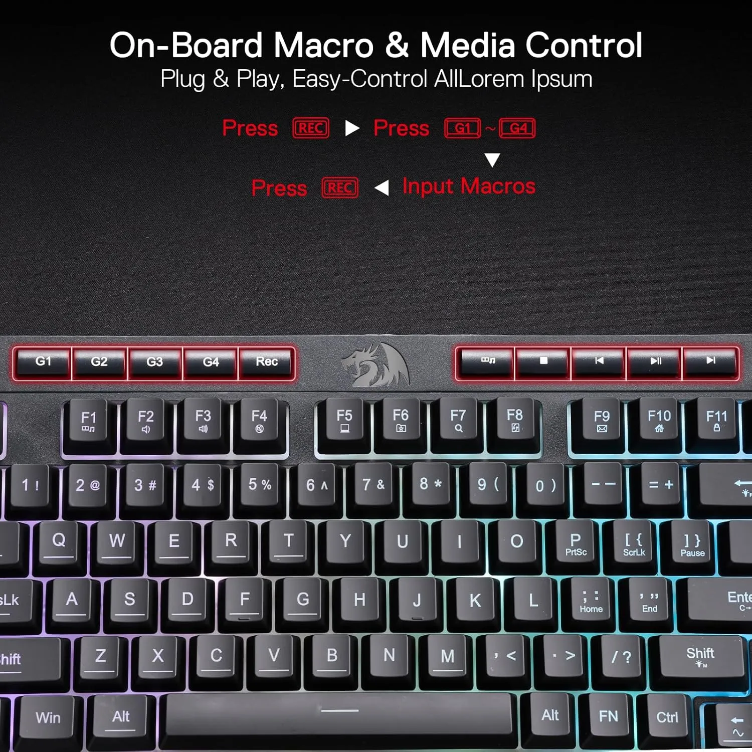 Redragon K515 Shiva Wired RGB Membrane Gaming Keyboard, 98 Keys Mechanical-Feel Keyboard w/Smooth Linear Switch, On-Board Macro & Dedicated Multimedia Keys, Detachable Wrist Rest, Software Supported
