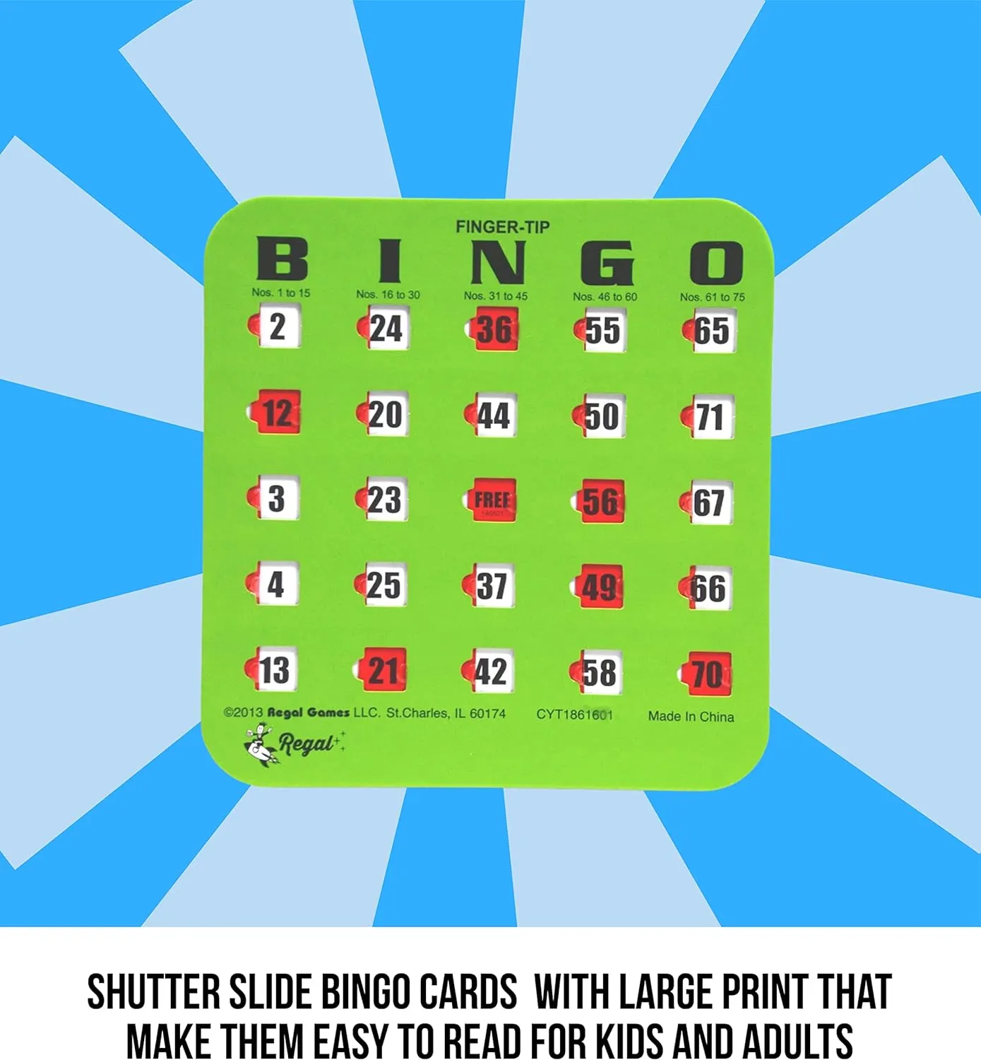 Regal Bingo Bulk Bingo Cards with Sliding Windows - Reusable Large Print Bingo Game Cards for Adults Large Group - 200 Pack, Green