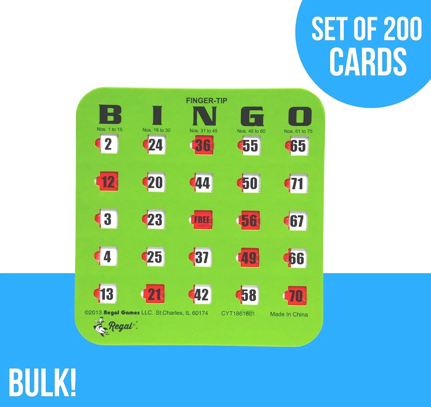Regal Bingo Bulk Bingo Cards with Sliding Windows - Reusable Large Print Bingo Game Cards for Adults Large Group - 200 Pack, Green