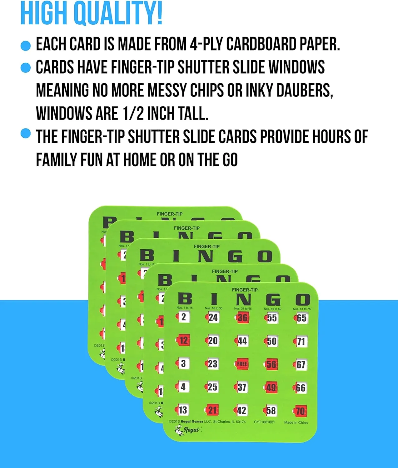 Regal Bingo Bulk Bingo Cards with Sliding Windows - Reusable Large Print Bingo Game Cards for Adults Large Group - 200 Pack, Green