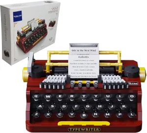 Retro Typewriter Building Block Set Toy, Creative Collectible Vintage Typer Model with Pressable Buttons, Home Décor Gift Ideas for Kids and Adults (1160 pcs)
